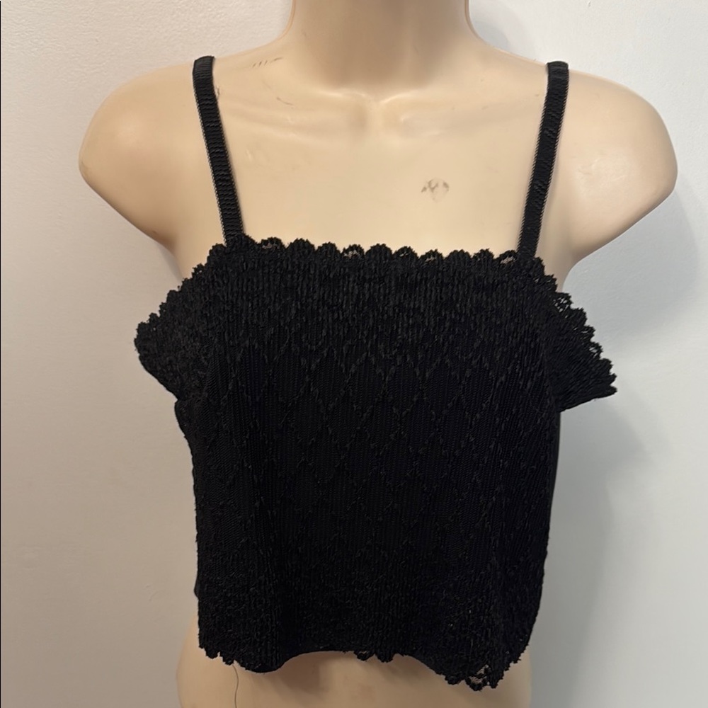 Vintage Kay Celine Black Smocked Women's Crop Top Size M Y2K